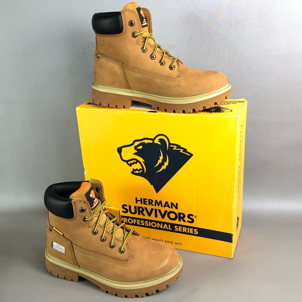 Herman Survivors Men's Tan Steel Toe Work Boots Rugged Lace-Up Safety Boot